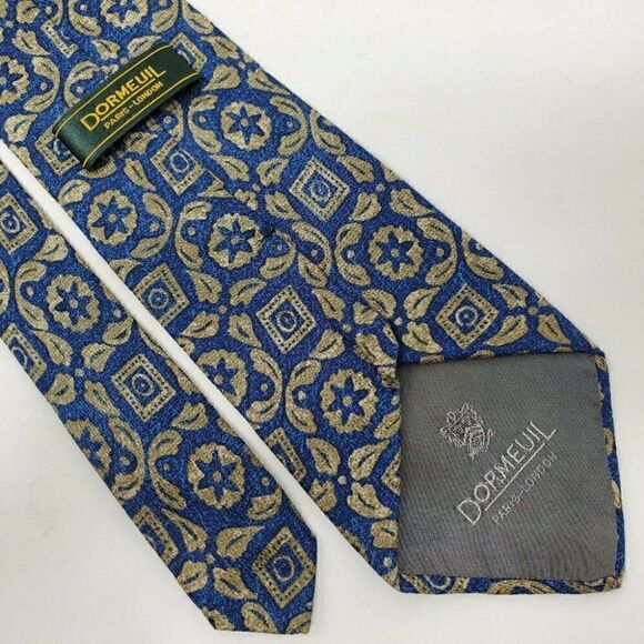 DORMEUIL PARIS LONDON SILK TIE BLUE TAN ABSTRACT - Picture 2 of 3
